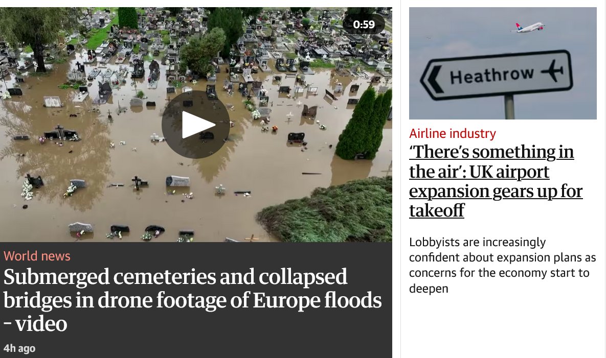 This screenshot from The Guardian speaks for itself:
Airport expansion = climate collapse ✈️💀