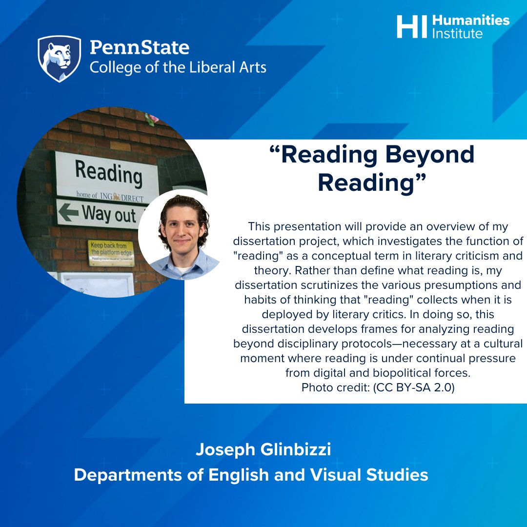 PSUHumanities's tweet image. Come hear our Graduate Student Summer Resident Talks tomorrow (Tuesday, Sept. 17) from 12-1pm in 124 Sparks Building! Lunch will be provided.