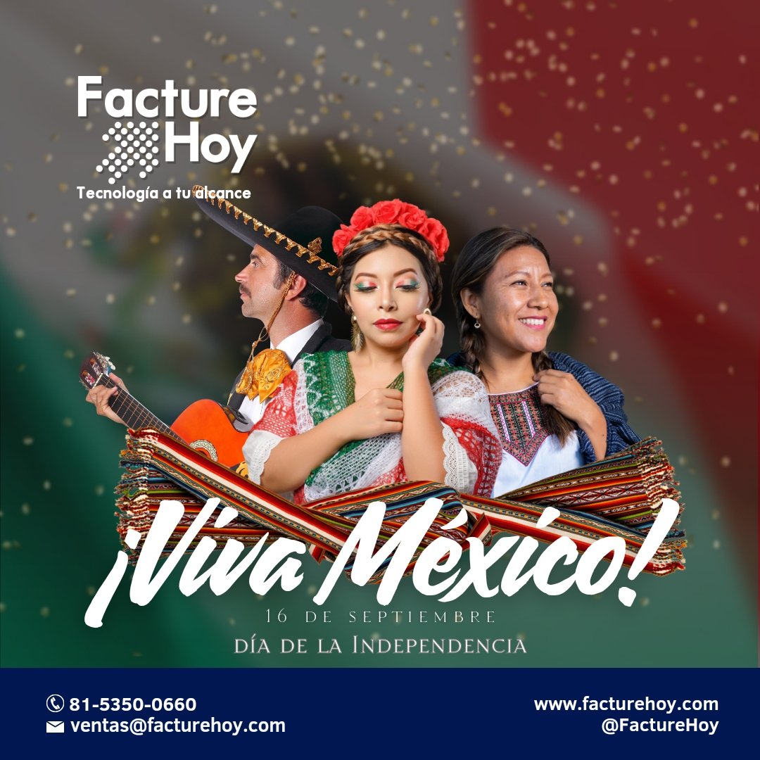 FactureHoy's tweet photo. 🇲🇽 ¡Feliz Día de la Independencia! 🇲🇽

Hoy celebramos la valentía y el orgullo de ser mexicanos. En FactureHoy, nos unimos al grito de independencia y seguimos trabajando para ofrecerte el mejor servicio. ¡Viva México! 🎉

 #PAC #SAT #FactureHoy #independenciademexico https://t.co/jAVkt5m1Di