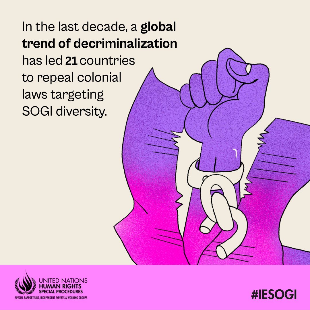 IESOGI's tweet image. 🛑Laws that discriminate based on SOGI are often colonial in origin. 
✅The global trend of #decriminalization of same-sex intimacy remains a work in progress. 
🙌In this process, the key to success has been long-term strategic advocacy by civil society.