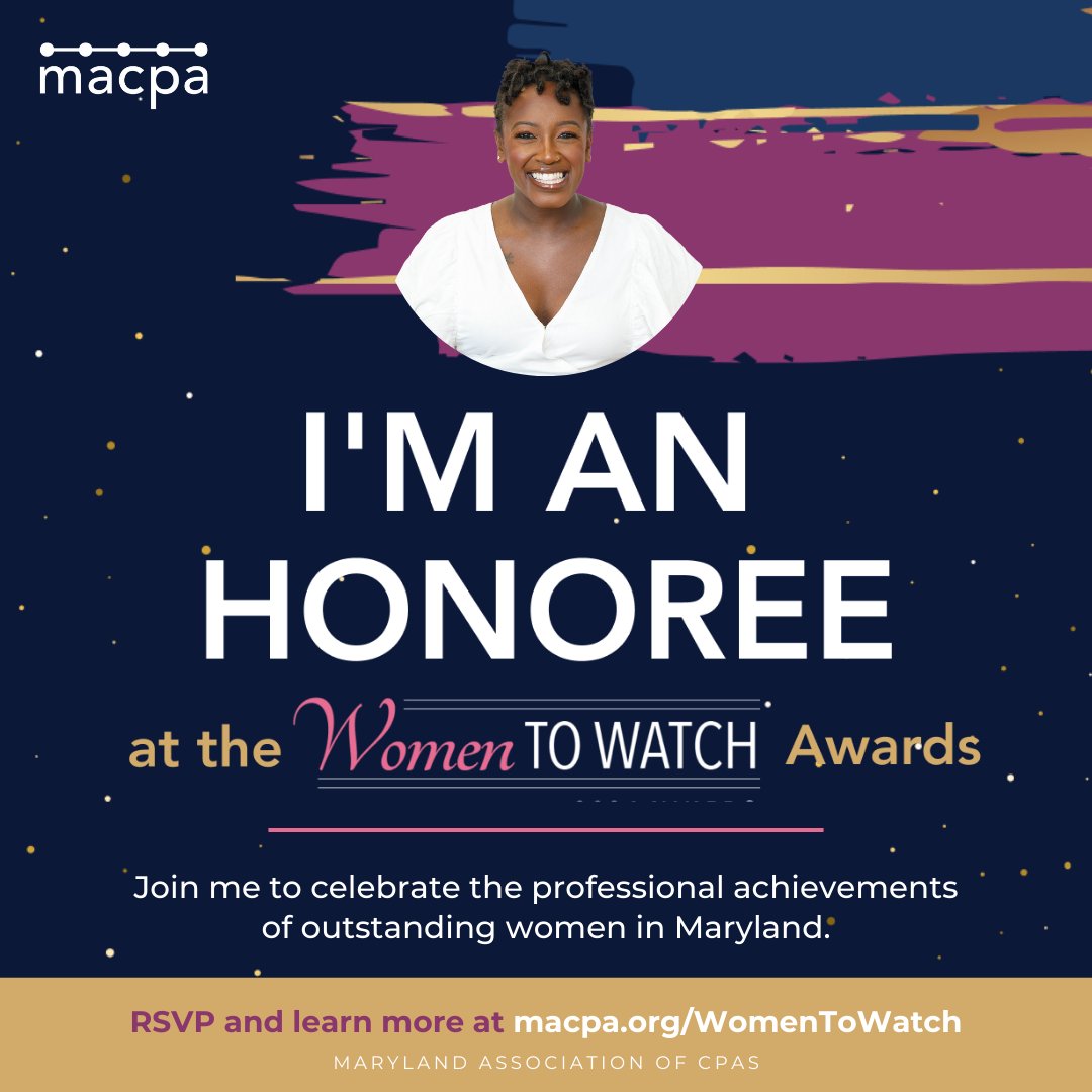littlefishcpa's tweet image. 🎉 Exciting News! I’m honored to be nominated for this year's @MACPA #WomenToWatch awards!
I look forward to celebrating with incredible women in accounting on 9/26 at Maryland Live! Hotel.
Join me! 👉🏾 macpa.org/womentowatch #CPA #WomenInBusiness #WomenEmpowerment