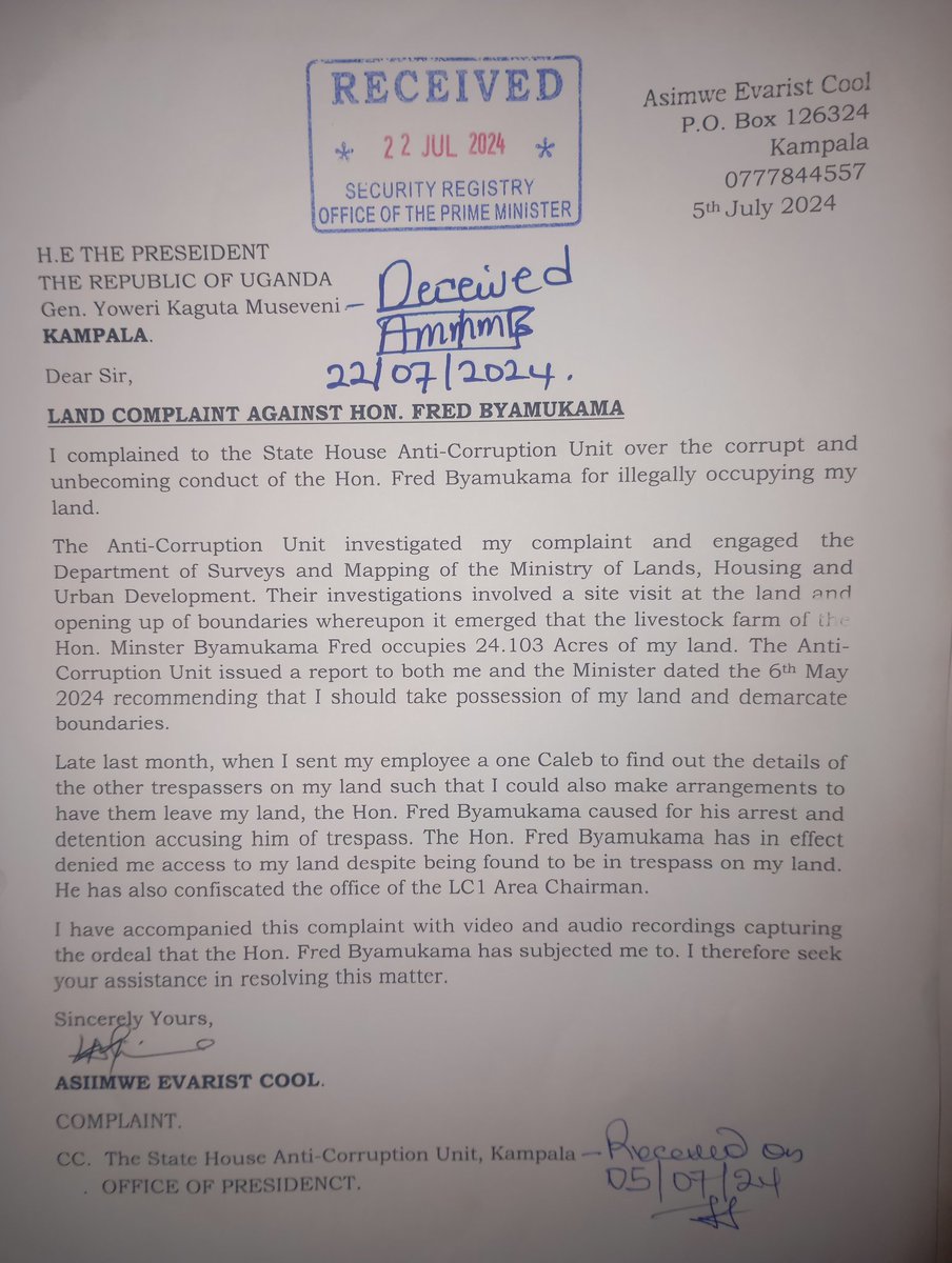 Asiimwe Evarist Cool (@asiimwecool) on Twitter photo Happy birthday Mzee wakanzi. <a href="/KagutaMuseveni/">Yoweri K Museveni</a> but am still searching for justice remember your minister Fred byamukama grabbed my 88.5acre from kyakatera kakindo read the report from <a href="/AntiGraft_SH/">Anti Corruption Unit - State House Uganda</a> Happy birthday Mzee wakanzi. <a href="/KagutaMuseveni/">Yoweri K Museveni</a> but am still searching for justice remember your minister Fred byamukama grabbed my 88.5acre from kyakatera kakindo read the report from <a href="/AntiGraft_SH/">Anti Corruption Unit - State House Uganda</a>