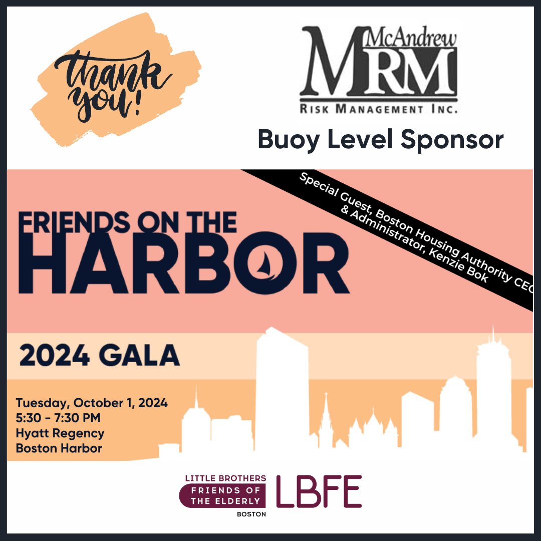 LBFoE_Boston's tweet photo. A heartfelt THANK YOU to McAndrew Risk Management Inc for sponsoring LBFE Boston's Friends on the Harbor Gala! 🌟 Your generosity makes a world of difference in our mission to support Boston’s #olderadults. We’re so grateful for your continued partnership! 🧡 #endisolation https://t.co/p4tJwHabQC