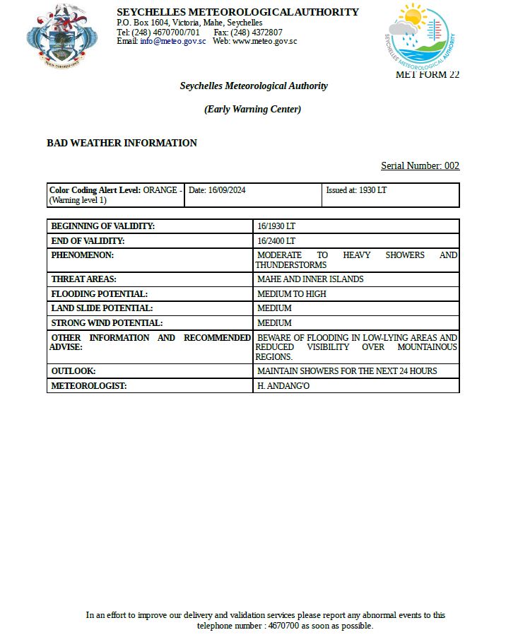⚠️Moderate to heavy showers and thunderstorms. Valid From 16/1930LT to 16/2400LT⚠️