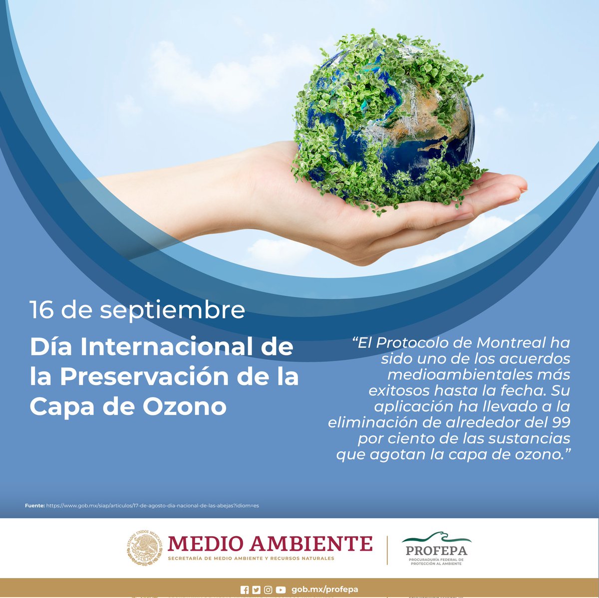Desde #AnapCuba recordamos que en 1994 la Asamblea General de Naciones Unidas proclama el 16 de septiembre como Día Internacional de la Preservación de la Capa de Ozono, conmemorando la firma, en esa misma fecha del 1987, del Protocolo de Montreal.
"Cuidemos nuestro planeta"