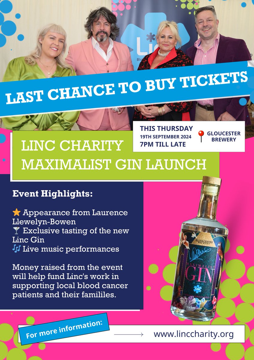 A Gintastic night ahead for the launch of Maximalist Gin this Thursday at Gloucester Brewery in collaboration with <a href="/LincCharity/">Linc Charity</a> and Laurence Llewelyn-Bowen 

Tickets are still available bit.ly/4e30xLz

Brace Creative Agency are proud to support Linc as our 2024 charity