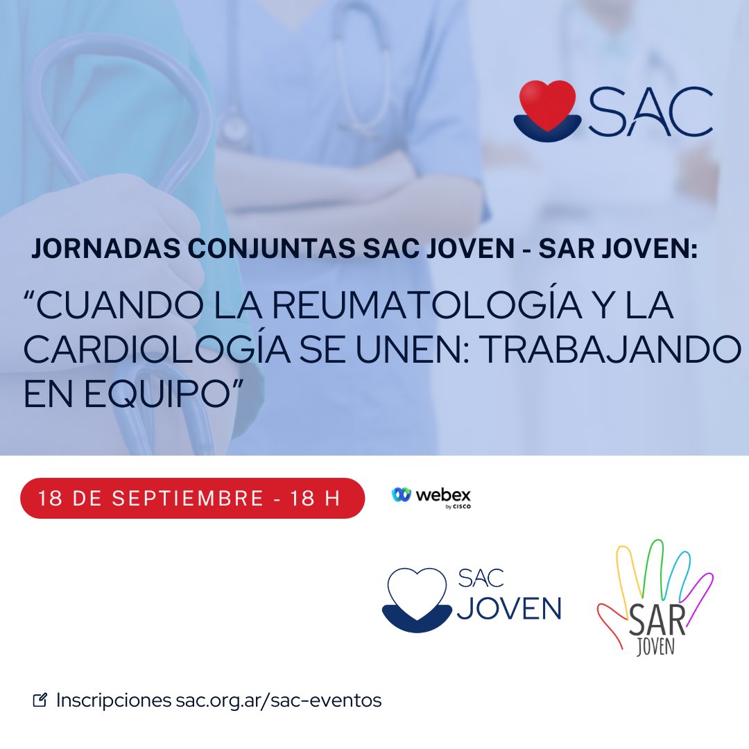 Esta semana estaremos hablando del efecto de la reumatología sobre el miocardio.
No se lo pierdan!
Inscripciones —&gt; sac.org.ar/sac-eventos/jo…