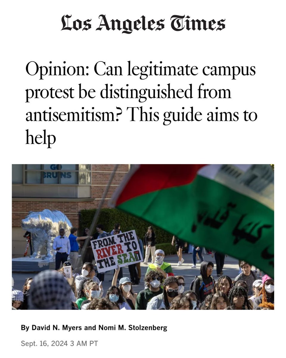 "We need a better way of determining what is antisemitic and what is not in the context of mass protests over Israel." -Professors <a href="/DavidNMyersUCLA/">David N Myers</a>  &amp; <a href="/nomideplume1/">Nomi Stolzenberg</a>

Our new guide to campus antisemitism is in the <a href="/latimes/">Los Angeles Times</a> today.

Read more here: latimes.com/opinion/story/…