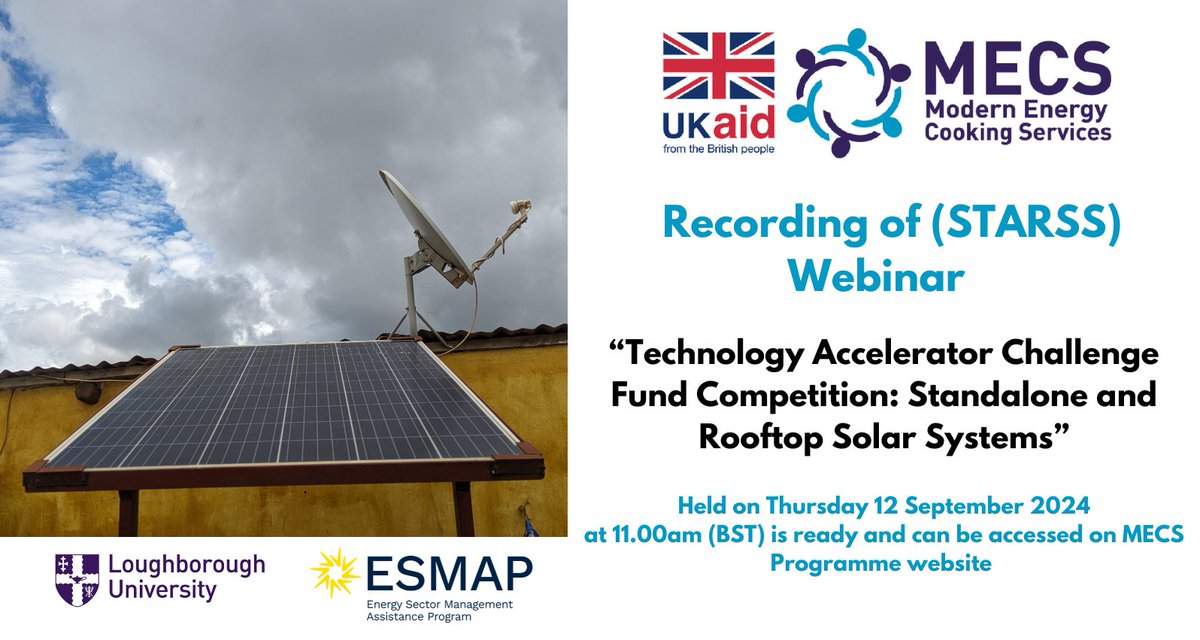 Recording of our #webinar on 12 Sep "Technology Accelerator Challenge Fund competition focusing on standalone and rooftop solar systems" is now available:
mecs.org.uk/webinar-record…
Thank you for registering and attending!
#Recording #ChallengeFund #solarsystem
