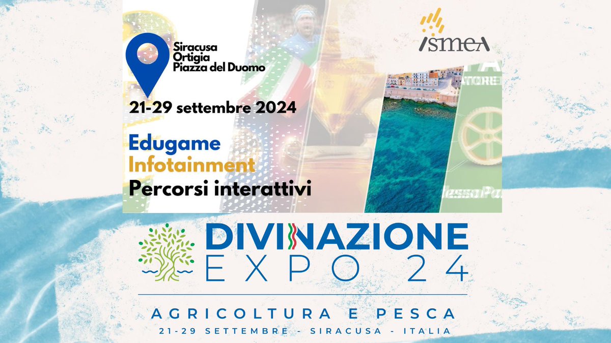 Ismea Official ๐ฎ๐น (@ismeaofficial) on Twitter photo Dal 21 al 29 settembre, a #ortigia - #siracusa vieni a scoprire gli eventi organizzati da ISMEA nello stand del <a href="/SocialMasaf/">Ministero dell'Agricoltura</a> - "DIVINAZIONE Expo 24" รจ un grande evento in concomitanza con il #g7agricoltura per celebrare l'agroalimentare italiano. Dal 21 al 29 settembre, a #ortigia - #siracusa vieni a scoprire gli eventi organizzati da ISMEA nello stand del <a href="/SocialMasaf/">Ministero dell'Agricoltura</a> - "DIVINAZIONE Expo 24" รจ un grande evento in concomitanza con il #g7agricoltura per celebrare l'agroalimentare italiano.