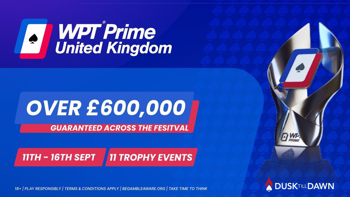 The first ever WPT Prime Championship on UK soil has reached the final table! Myself and Mr Jay Harwood calling the action 🎉, live from Dusk Till Dawn 

Tim Chung out in front with a huge chip lead, £67000+ for the win ❤️♣️♦️♠️

Live in 20 minutes 🤛🤝

m.youtube.com/watch?v=tgGGqy…
