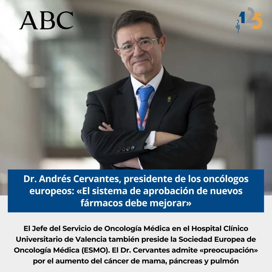 👨‍⚕️ Dr. Andrés Cervantes, presidente de los oncólogos europeos: «El sistema de aprobación de nuevos fármacos debe mejorar»

🏥 El Jefe del Servicio de Oncología Médica en el <a href="/GVAclinic/">Hospital Clínic de València</a> de Valencia también preside la Sociedad Europea de Oncología Médica (@myesmo). El Dr. Cervantes