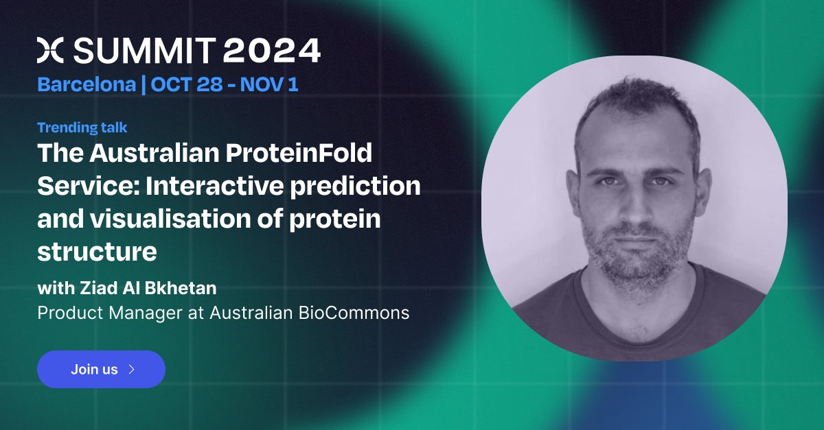 Nextflow (@nextflowio) on Twitter photo It’s time for the #NextflowSummit BCN speaker series! 🎉
Let's welcome our first speaker Ziad Al Bkhetan, Product Manager at <a href="/AusBiocommons/">Australian BioCommons</a> 🎤 He’ll present "The Australian ProteinFold Service: Interactive Prediction & Visualisation of Protein Structure"
summit.nextflow.io/2024/barcelona… It’s time for the #NextflowSummit BCN speaker series! 🎉
Let's welcome our first speaker Ziad Al Bkhetan, Product Manager at <a href="/AusBiocommons/">Australian BioCommons</a> 🎤 He’ll present "The Australian ProteinFold Service: Interactive Prediction & Visualisation of Protein Structure"
summit.nextflow.io/2024/barcelona…