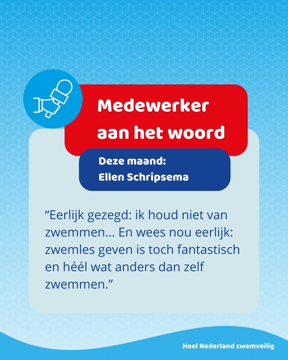 𝗠𝗲𝗱𝗲𝘄𝗲𝗿𝗸𝗲𝗿 𝗮𝗮𝗻 𝗵𝗲𝘁 𝘄𝗼𝗼𝗿𝗱: 𝗘𝗹𝗹𝗲𝗻 𝗦𝗰𝗵𝗿𝗶𝗽𝘀𝗲𝗺𝗮🎤

Bij de NRZ zetten we ons dagelijks met een klein team in voor de zwemveiligheid in Nederland. Regelmatig vertelt een medewerker over het werk. Deze keer de beurt aan Ellen👉 bit.ly/3Bf2tSk