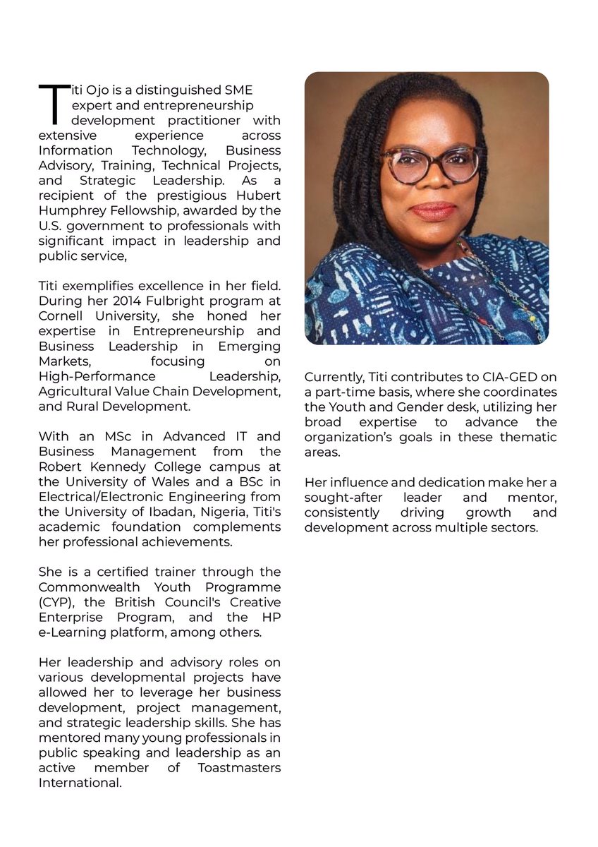 Meet <a href="/titiojo_/">Titi Ojo (PMP, NBDSP)</a> SME expert and entrepreneurship leader. With a Hubert Humphrey Fellowship and expertise from Cornell, she’s driving innovation in emerging markets! 

#leadpreneur #LeadPreneurSpotlight #SMELeader #Entrepreneurship