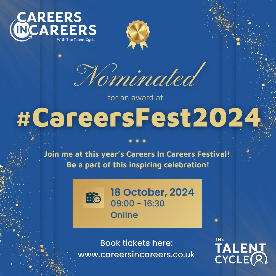 How exciting!! I've just received the loveliest email from <a href="/TalentCycle01/">Caroline from The Talent Cycle</a> to tell me that I've been nominated for not one but TWO awards at #CareersFest2024 
 
⭐Best Careers Tool/Resource 
⭐Careers Legend  

I have no idea who nominated me but whoever you are THANK YOU!!💛
