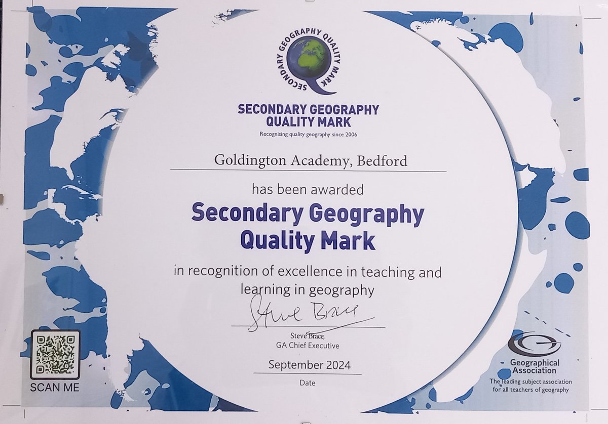 GoldingtonAcad's tweet photo. I am delighted to announce that the geography department has been awarded the Geography Quality Mark for excellence in teaching and learning by the Geographical Association.
Well done to my wonderful department and students - Mrs Morgan #geogrocks https://t.co/xR2Sly5mHF