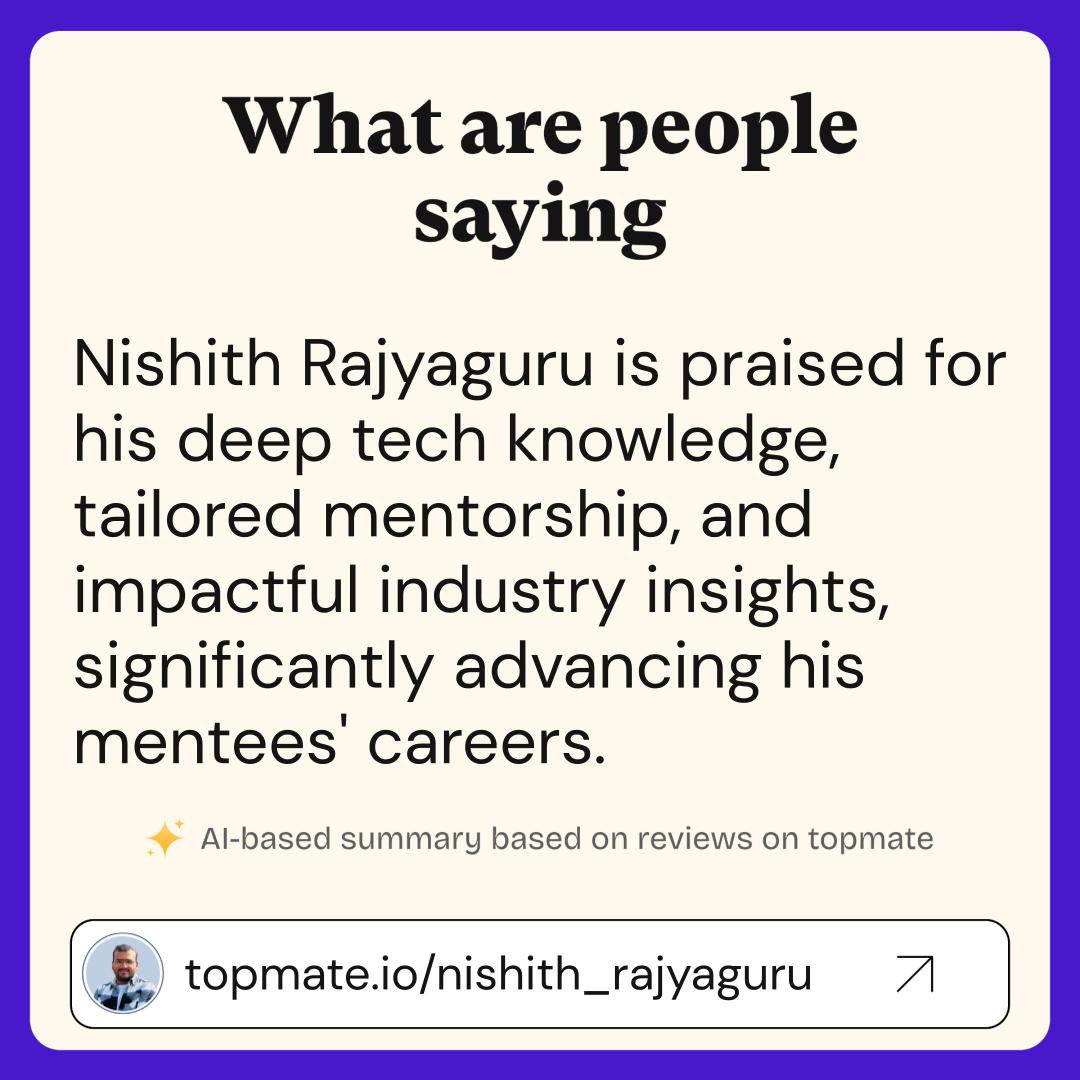 Nishith_Guides's tweet photo. We as creators, never share what we feel for ourselves but @@topmatehq just did it for us.

I got my profile summary generated by topmate. It highlights the journey of knowledge sharing and personal growth.

Here's to embracing the growth.

https://t.co/vB69X8H3CS https://t.co/L6RDrCwcNp