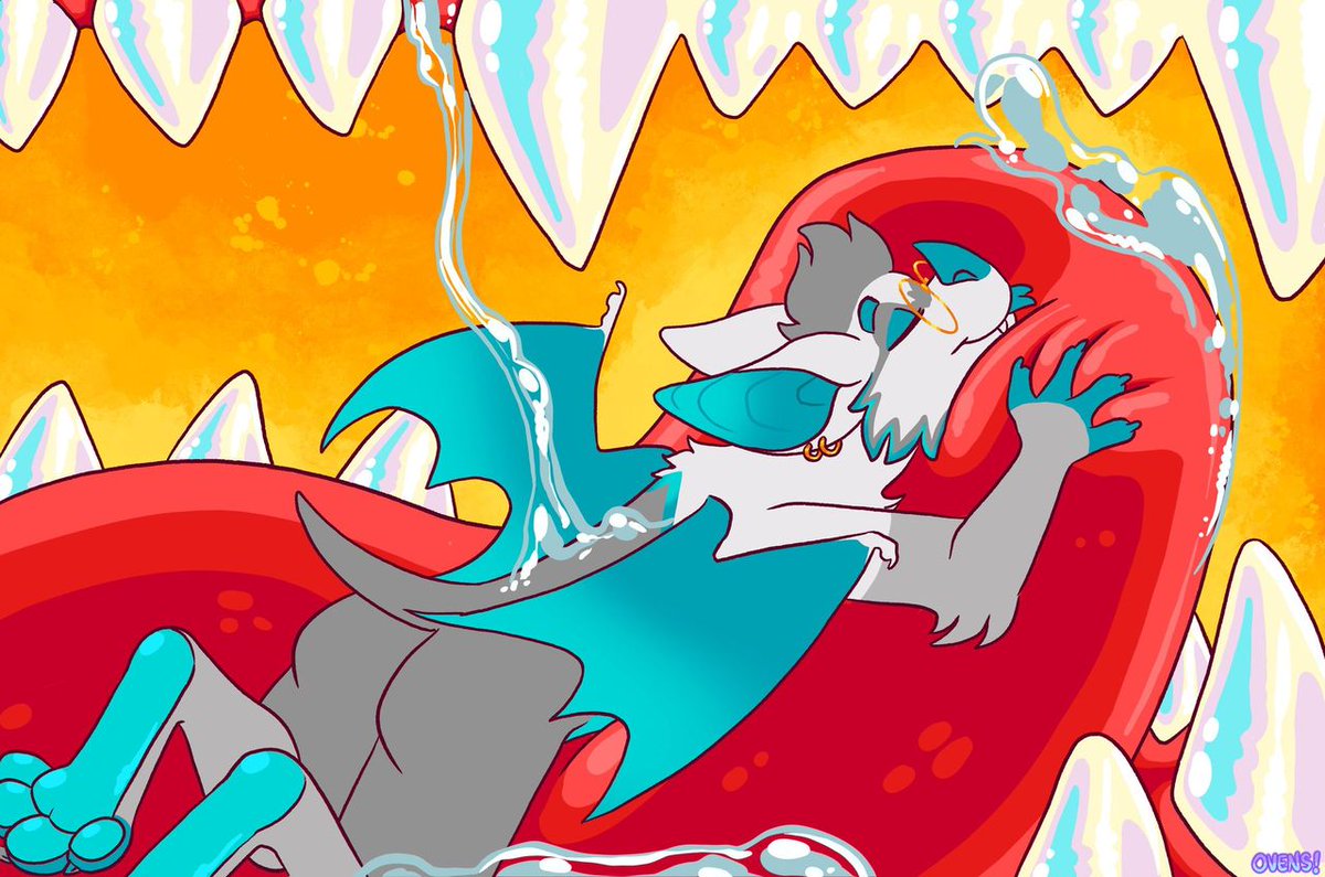 Snagged this cute as hell YCH from <a href="/ovenss/">🔞 weenie beenie 🌭 COMMS OPEN!</a> and aaaahhhhhh just look at it!!

Ohh to be a lil bat and get to lounge in such a comfy maw. Just look how soft that tongue is!~