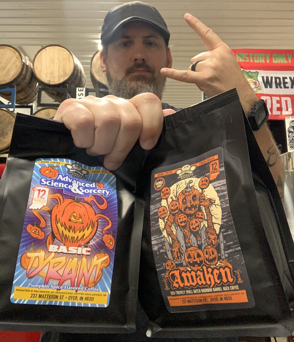 SmugglersCoffee's tweet photo. Here’s something to make your Monday a little more pleasant: Barrel Aged Awaken and Basic Tyrant have hit the website! 
Awaken is super limited. Just an fyi https://t.co/3cf9kGsDYB