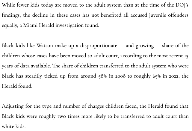 John West (@johnwest) on Twitter photo At the Miami Herald, <a href="/ShirshoD/">Shirsho Dasgupta</a> et al have published a disturbing series on Florida's juvenile crime law, which sees more Black kids tried as adults than white kids. (And do yourself a favor and check out the impressive methodology at the bottom)
miamiherald.com/news/local/cri… At the Miami Herald, <a href="/ShirshoD/">Shirsho Dasgupta</a> et al have published a disturbing series on Florida's juvenile crime law, which sees more Black kids tried as adults than white kids. (And do yourself a favor and check out the impressive methodology at the bottom)
miamiherald.com/news/local/cri…