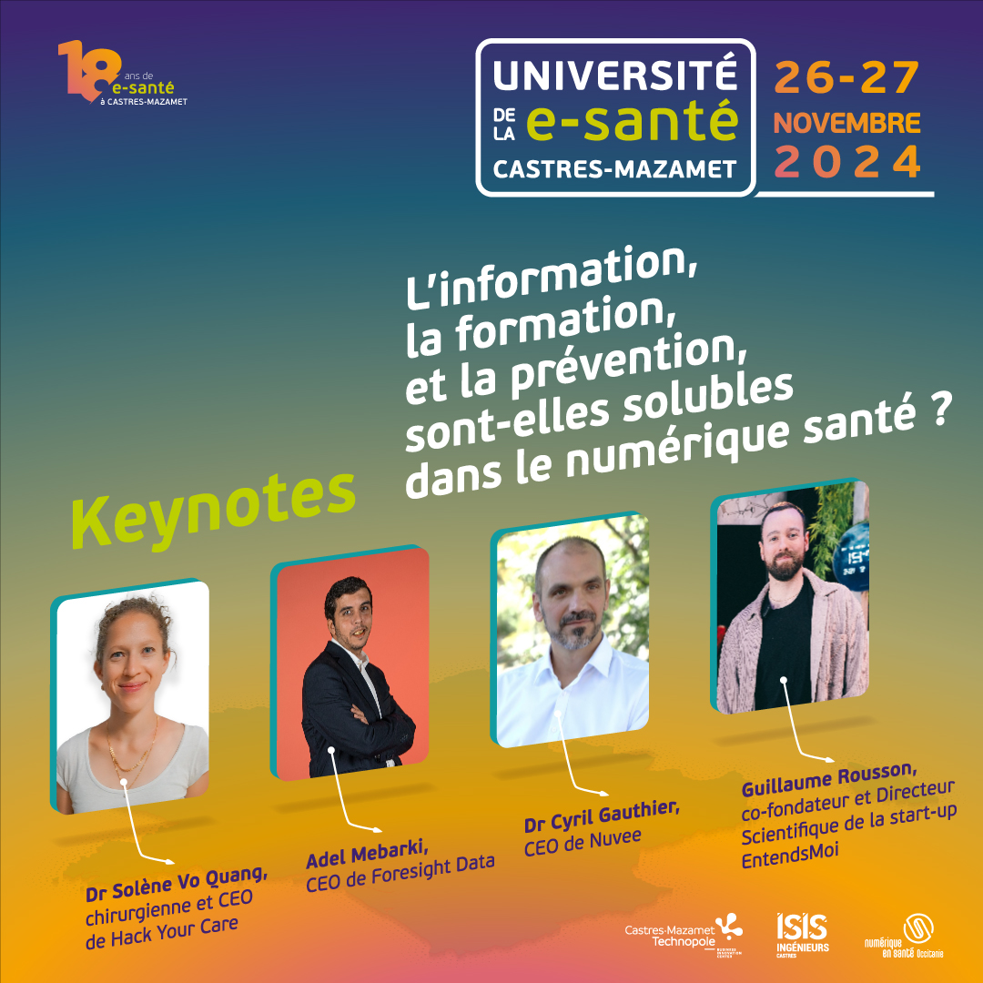 #univEsante 4️⃣keynotes autour de la #Prévention, animées par <a href="/rteston/">Rémy TESTON</a> <a href="/Buzzesante/">Buzzesante</a> 
Avec <a href="/HackYourCare/">Hack Your Care</a> <a href="/Adel__Mebarki/">Adel Mebarki</a>  <a href="/nuvee_eETP/">Nuvee</a> <a href="/EntendsMoi/">EntendsMoi</a>    
🚀 L'inscription cette année est gratuite ➡️ it.cborg.info/UES2024/  
#esante #hcsmeufr #ehealth #innovation #santé #startup