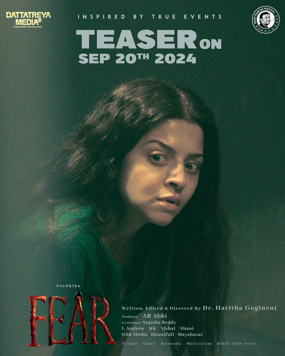 Vedhika (@vedhika4u) on Twitter photo Get ready for chills thatโll haunt you! ๐ฅ
#FearMovie ๐ TEASER will be out on SEPTEMBER 20th! ๐ฅ
@vedhika4u #ARABHI <a href="/iandrewdop/">I.Andrew babu</a> <a href="/anuprubens/">anuprubens</a> <a href="/GogineniHaritha/">Haritha Gogineni</a> <a href="/DattatreyaMedia/">Dattatreya Media</a> @arvindkrishna5 <a href="/GskMedia_PR/">GSK Media</a> <a href="/housefull_dgtl/">Housefull Digital</a> Get ready for chills thatโll haunt you! ๐ฅ
#FearMovie ๐ TEASER will be out on SEPTEMBER 20th! ๐ฅ
@vedhika4u #ARABHI <a href="/iandrewdop/">I.Andrew babu</a> <a href="/anuprubens/">anuprubens</a> <a href="/GogineniHaritha/">Haritha Gogineni</a> <a href="/DattatreyaMedia/">Dattatreya Media</a> @arvindkrishna5 <a href="/GskMedia_PR/">GSK Media</a> <a href="/housefull_dgtl/">Housefull Digital</a>