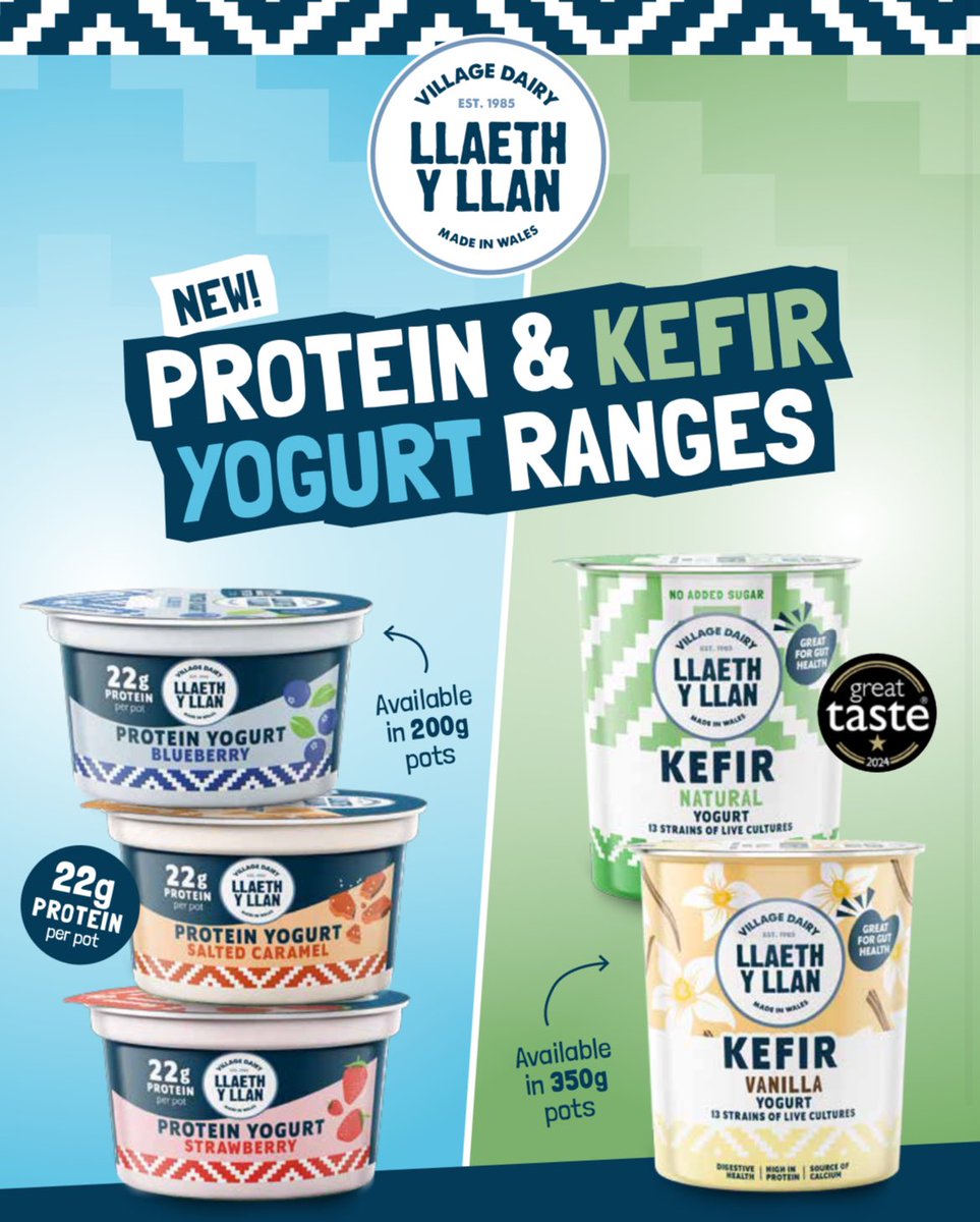 We can’t wait to see all five of our new products on the shelves today in Tesco stores in Wales. The Natural Kefir has even won a Great Taste Award! ⭐️🤗Make sure to grab a pot. #new #newproduct #kefir #protein #greattaste #greattasteawards #proud #tesco