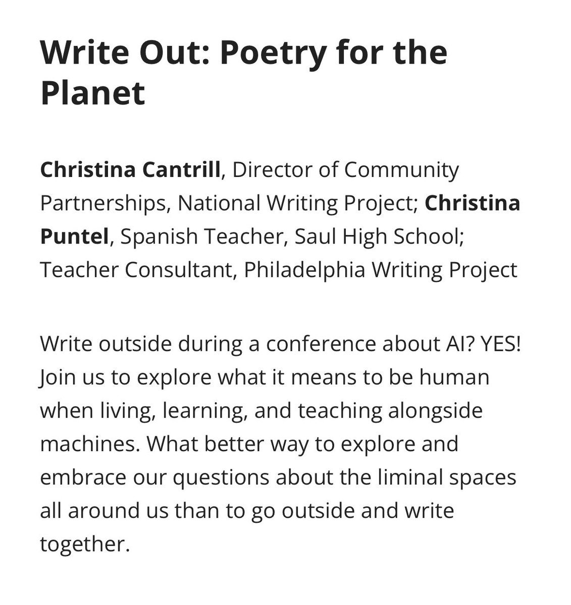 <a href="/MattRKay/">Matthew R. Kay</a> You can join this #NWP #WriteOut session for a writing experience outside the museum led by <a href="/seecantrill/">Christina Cantrill</a> and <a href="/maestraphilly/">Christina Puntel</a>: “Write Out: Poetry for the Planet.”