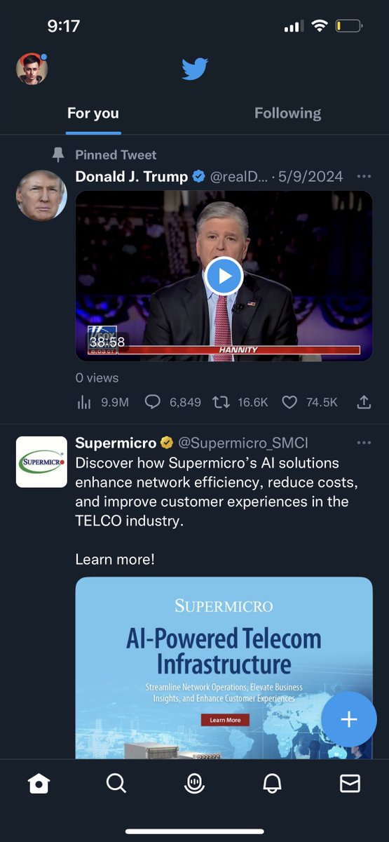 liamfrigga's tweet photo. Anyone else getting at least one Trump post pushed to their For You feed per refresh despite never engaging with him? Also super weird that they’re all “Pinned Tweets”. It’s been getting more frequent over the last few days.. https://t.co/mh8ll72mwK
