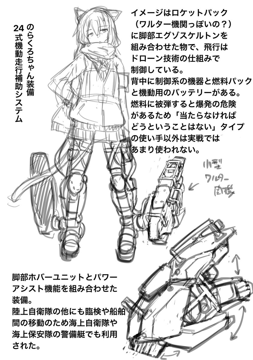オートスティルツと軍用アシストギアのラフ 