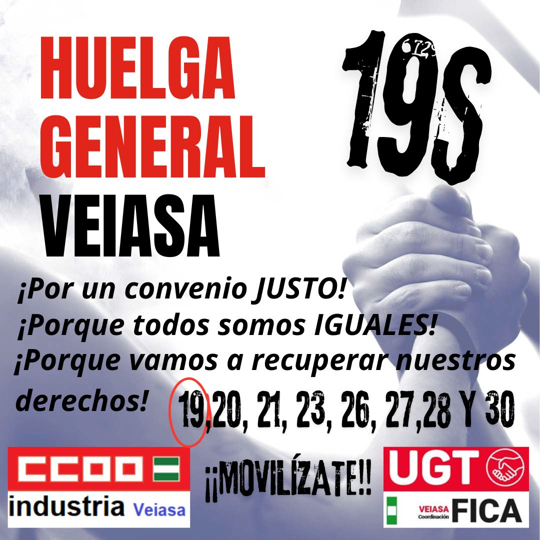 ccooand_FI's tweet photo. Federación Industria Andalucia.
🚨CCOO Y UGT Convoca HUELGA en 🚗VEIASA, por no haber Acuerdo del Convenio Colectivo :
1️⃣Convenio Justo.
2️⃣Permisos Retribuidos.
3️⃣Categorías Profesionales y Plan Igualdad....
💪CONDICIONES LABORALES‼️ https://t.co/LmrJi1tBH8