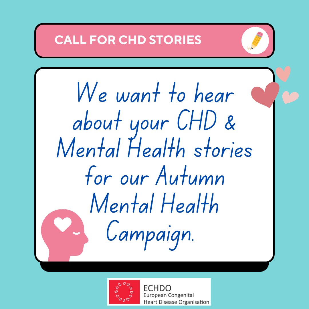 ECHDO (@echdoheart) on Twitter photo Hello #HeartCommunity! 👋 We need your stories! We want to hear about your #MentalHealth and #CHD for our upcoming #AutumnCampaign. 🍂
Mental health professionals & loved ones of CHD are invited too.
DM us, or email on info@echdo.eu.
#Heart2Heart #ECHDO Hello #HeartCommunity! 👋 We need your stories! We want to hear about your #MentalHealth and #CHD for our upcoming #AutumnCampaign. 🍂
Mental health professionals & loved ones of CHD are invited too.
DM us, or email on info@echdo.eu.
#Heart2Heart #ECHDO