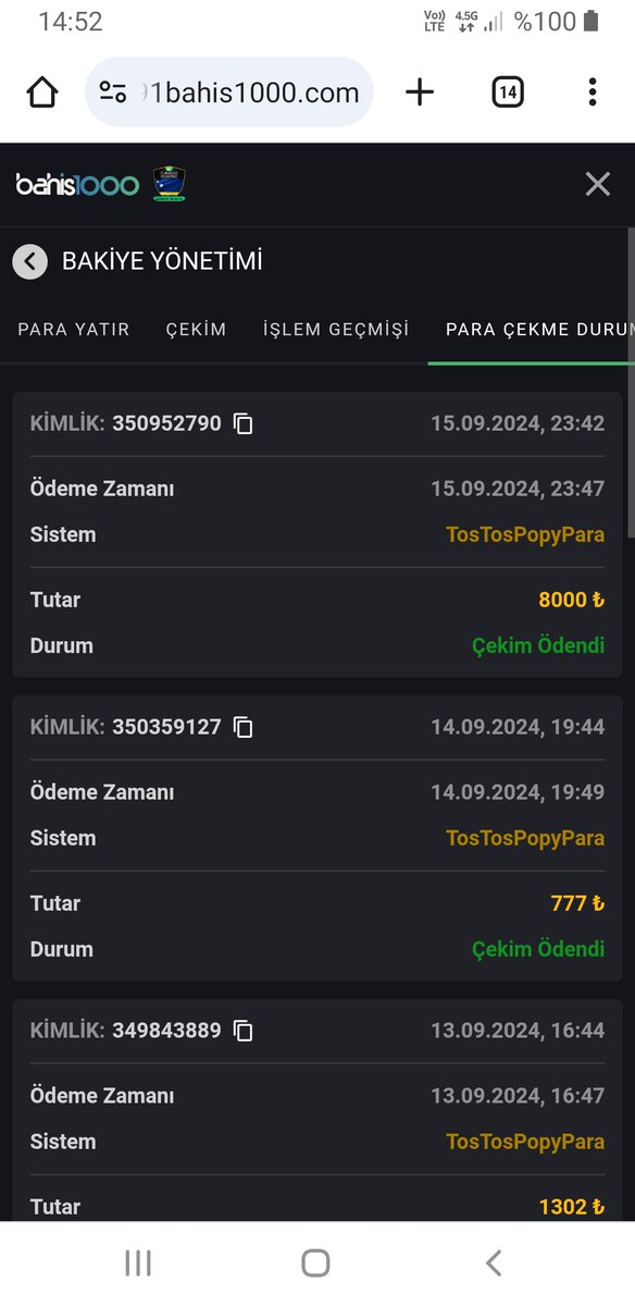 bahis1000 den 8000 tl 5 dkda popypara hesabima aktarilmistir tesekurler #bahis1000