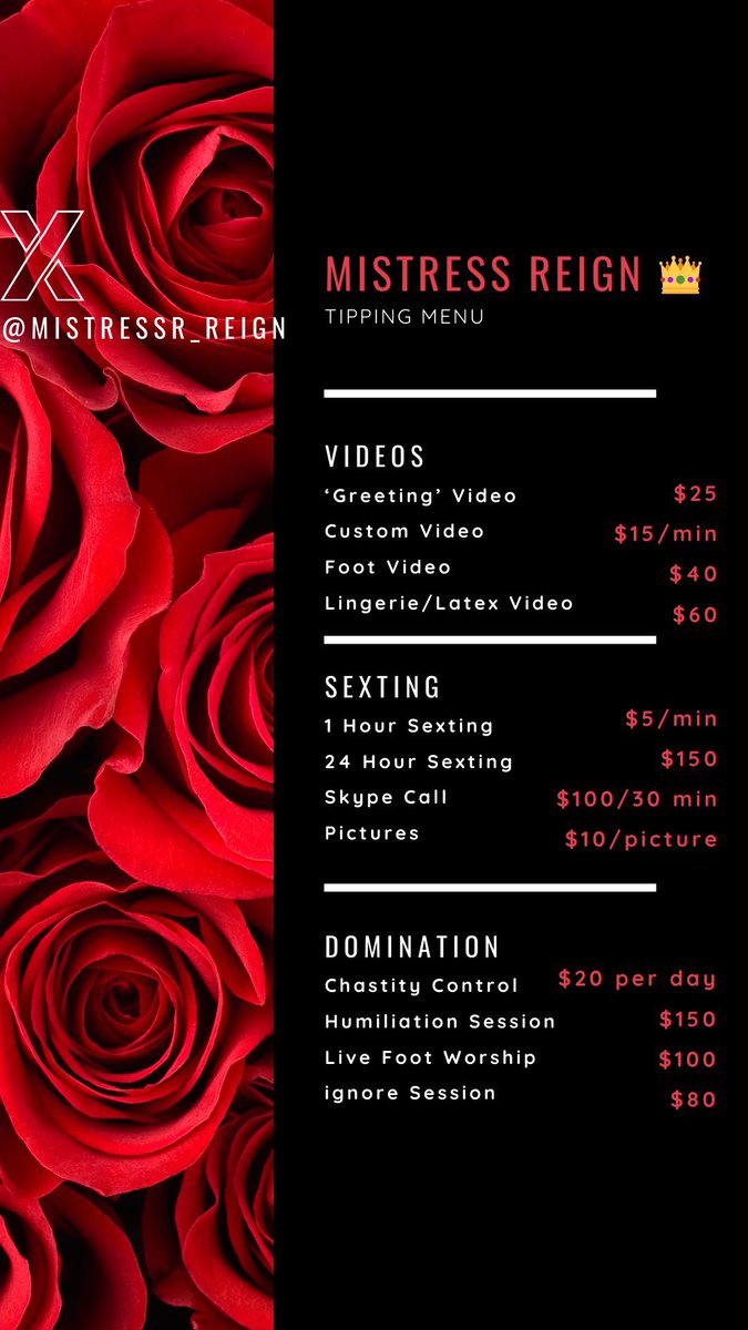 MistressR_Reign's tweet photo. Here’s My Menu .. See Something You Like ?? 💋 DM ME ✨ https://t.co/XCz79vBVs1