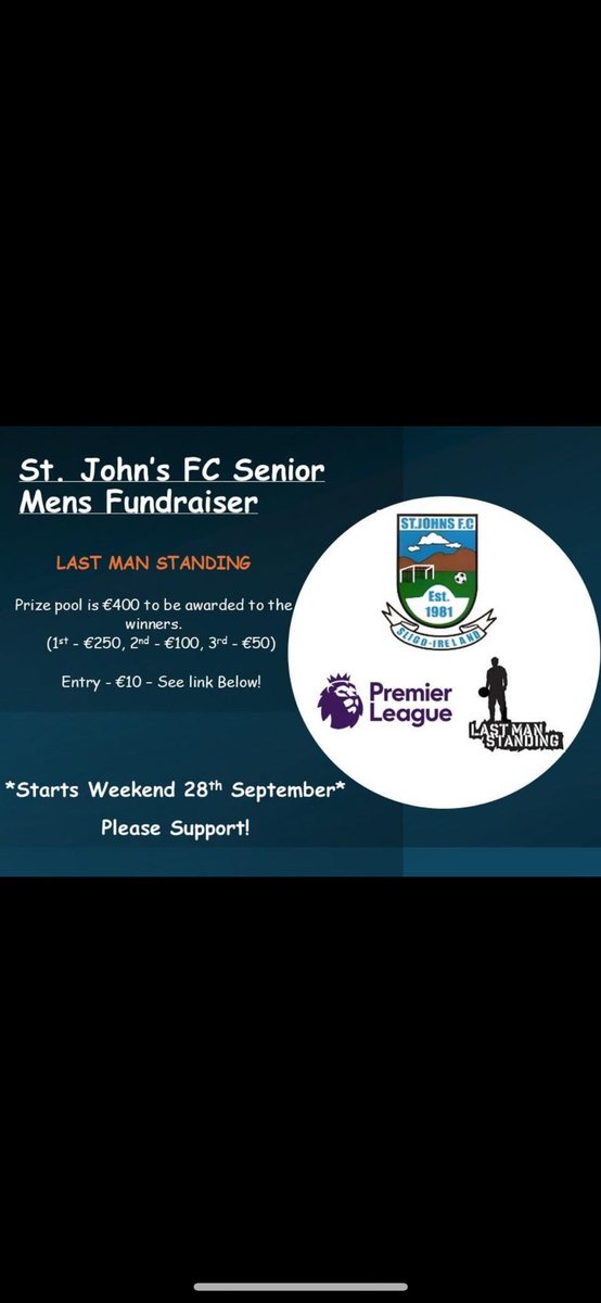 St. John's FC (@stjohnsfcsligo) on Twitter photo Arrow Harps 1 -  5  St John’s 
The 2024/25 league season started with a positive result for St John’s against an under strength Arrow Harps.
We launch our Last Man Standing Fundraiser this week - see link below 
All support welcome! 🔵⚽️
onlinefundraiser.ie/stjohnsfc/last… Arrow Harps 1 -  5  St John’s 
The 2024/25 league season started with a positive result for St John’s against an under strength Arrow Harps.
We launch our Last Man Standing Fundraiser this week - see link below 
All support welcome! 🔵⚽️
onlinefundraiser.ie/stjohnsfc/last…