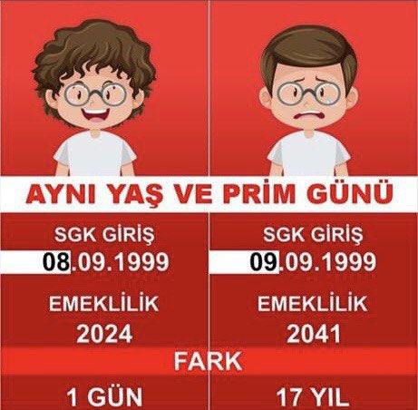 ozgenurum06's tweet photo. 1 gün farkla 17-20 yıl geç emeklilik ayrımcılıktır‼️

ANAYASA İHLALİDİR‼️‼️‼️

@RTErdogan @memetsimsek @isikhanvedat @hasandogan @aysekesir @YusufErim34 @avhamzadag @abdulhamitgul 

@AYMBASKANLIGI  @TCYargitay  @InsanHaklariDB @insanhaklari @barolar @istbarosu 

#KademeVicdanMeselesidir