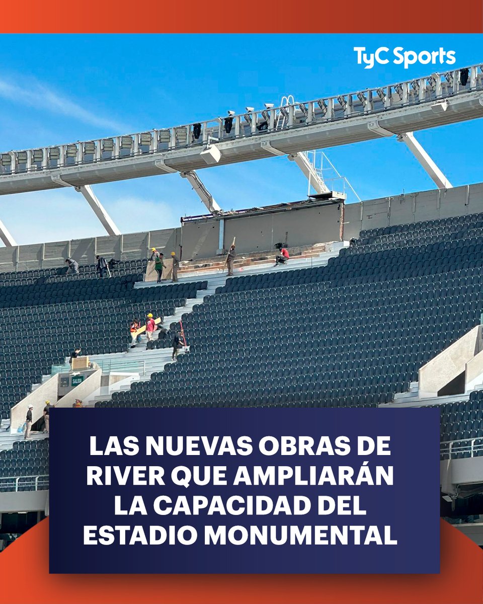 TyCSports's tweet image. ⚪🔴🏟️ River sigue trabajando en la renovación de su estadio y en los últimos días avanzó en nuevas obras que ampliarán la capacidad: se removieron las históricas cabinas de prensa en la Belgrano Alta para sumar 120 asientos y también se vieron avances en las uniones de las…