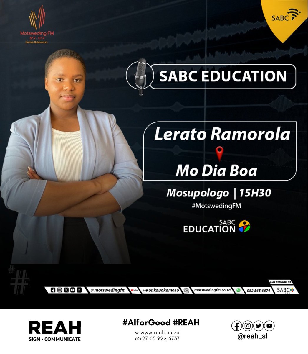 wonderin's tweet photo. 🚨 RADIO INTERVIEW ALERT

 📻 👉🏾Join us at 3h30pm 16 Sep 2024 on Motsweding FM. We will be unpacking how REAH uses AI to bridge communication gaps for those who rely on sign language to communicate and to digitalize South African Sign Language.

#AIforGood #REAH #SignLanguage https://t.co/VkzGEq0Yc6