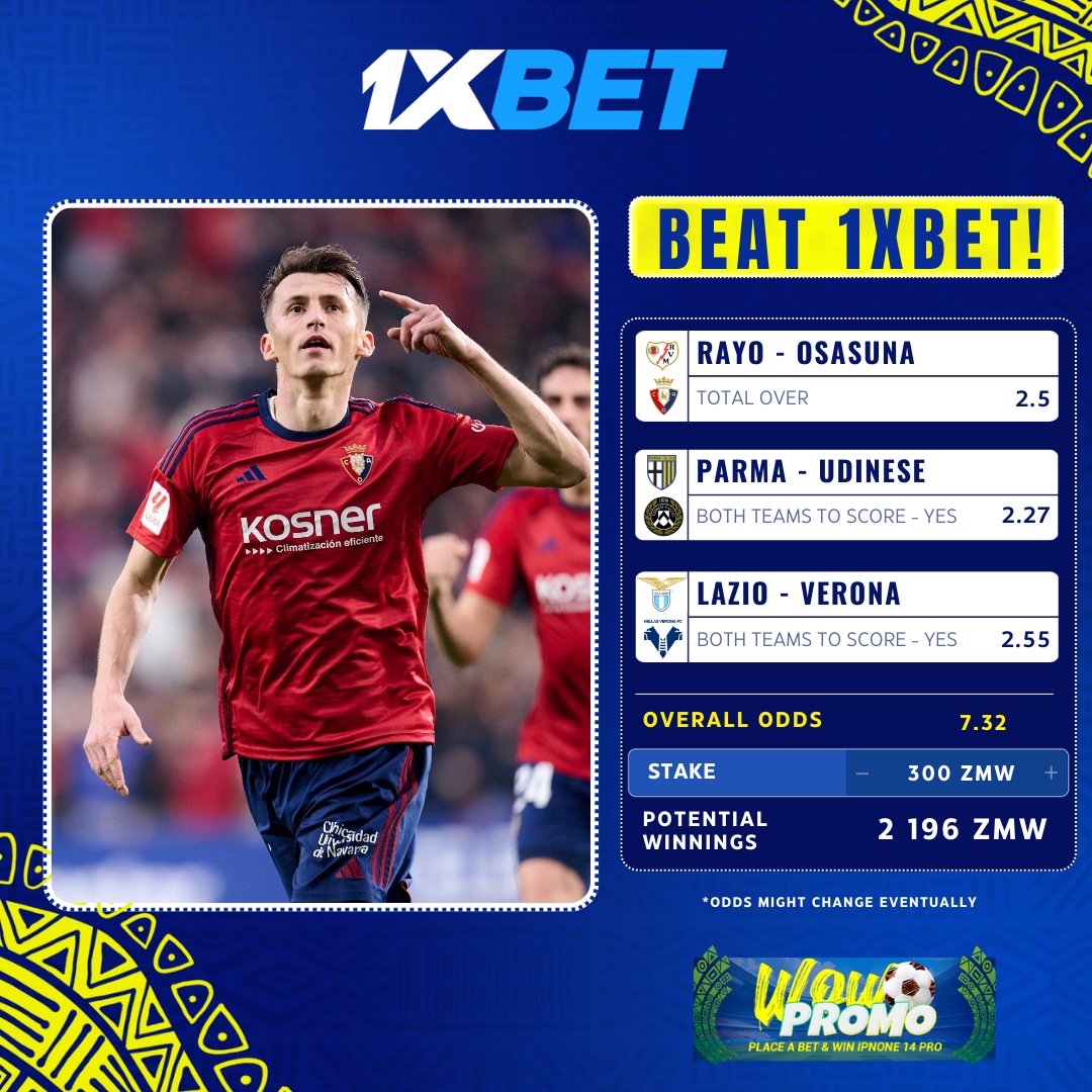 1xBet_Zambia's tweet photo. Ready for an exciting express bet? 🔥
Here’s a combo to spice up your day with bets beyond the Champions League 👆🏾
Put them all together in an express bet and watch your potential winnings grow! 📈💸
#1xBet #ExpressBet #BetAndWin #FootballBetting #TodayBets https://t.co/a3jXc0WcH5