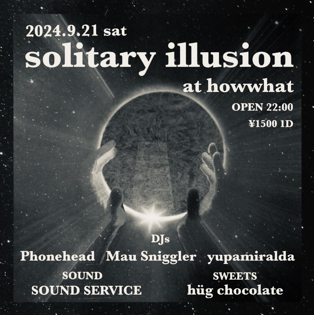 yupamiralda's tweet photo. 9/21 SAT howwhat高崎にてsolitary illusionやります
DJは、もはや説明不要か？
Prince of Deephouse(勝手に思ってます)ことPhoneheadと、去年10月にリリースしたMIXCD「Raise with Sorrow」がとても素晴らしかったMau Snigglerをお招きします　　孤独な幻想とフロアの化学反応を是非ご賞味あれ https://t.co/W2USErf7sE