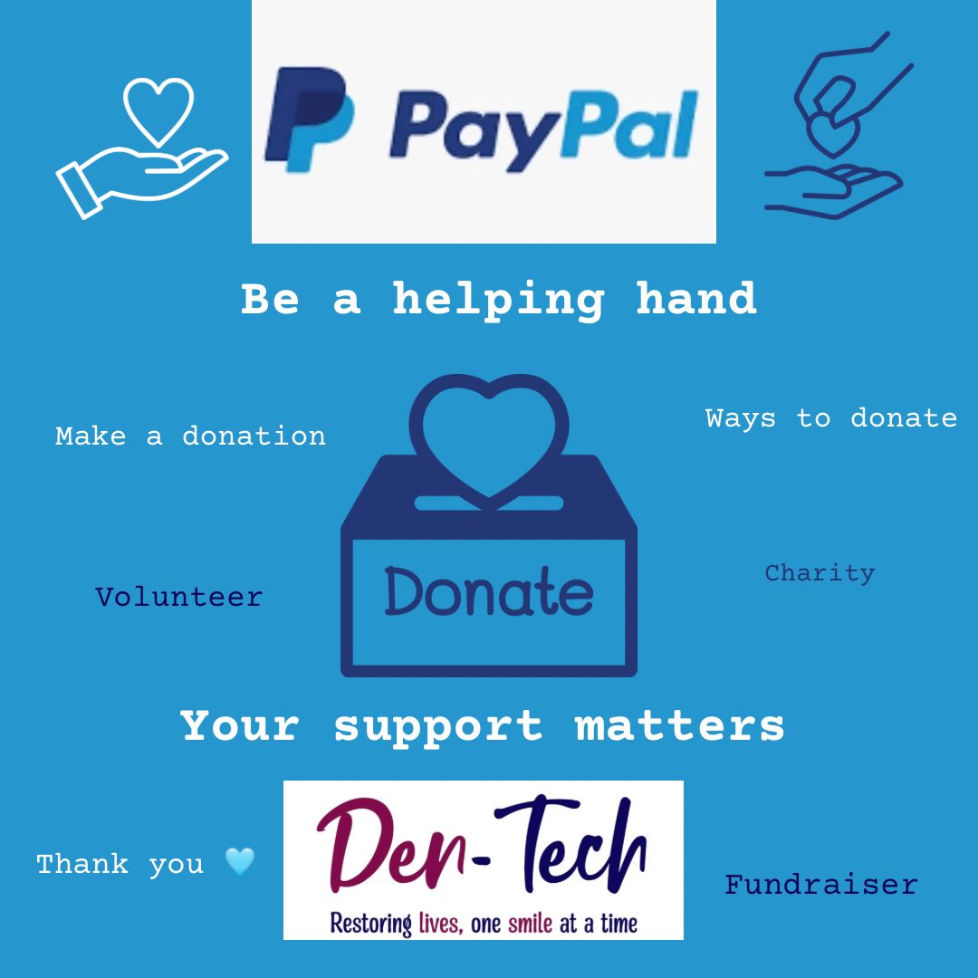 With PayPal, 100% of your donation goes to Den-Tech without any fees deducted, making sure that every penny directly impacts those in need.

For our Paypal page the link is below 👇 

paypal.com/gb/fundraiser/…
