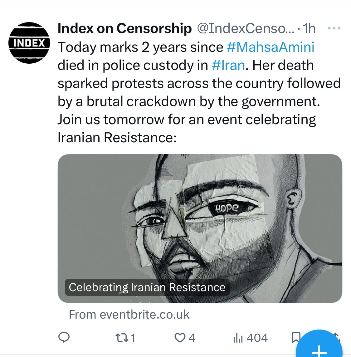 2 years since #MahsaAmini was murdered for improper hijab. Hard to know what to do to help but grateful to <a href="/IndexCensorship/">Index on Censorship</a> for keeping 
brave Iranian protestors like, @toomajofficial2, in the collective consciousness. I’ll perform a bit his ‘Normal’ at their event tomorrow