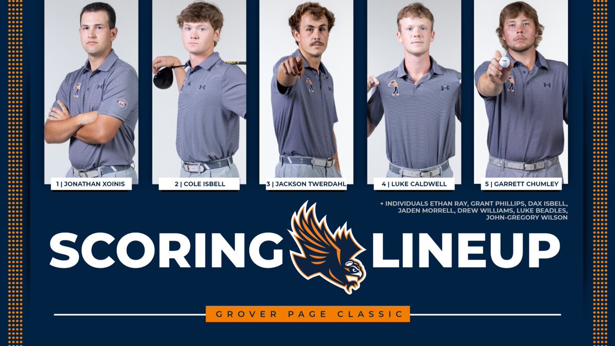 Here’s our scoring 5 for the Grover Page Classic 💪

All 12 Skyhawks will be competing this week, including 3 making their collegiate debuts

Looking forward to another great week at Jackson CC!

Live Scoring: tinyurl.com/mhju3uzz