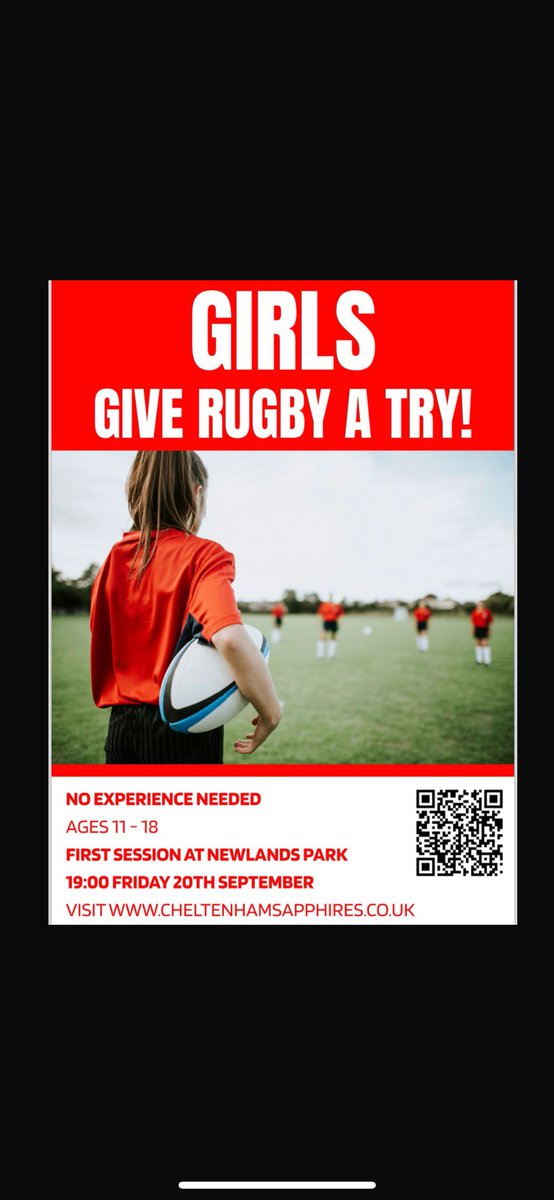 With guest coaches and no experience needed, why not give rugby a try?
Join us Friday 20th September at 7pm for girls rugby
All welcome for those aged 11-18
Visit cheltenhamsaphires.co.uk for further information 
#TigerFamily