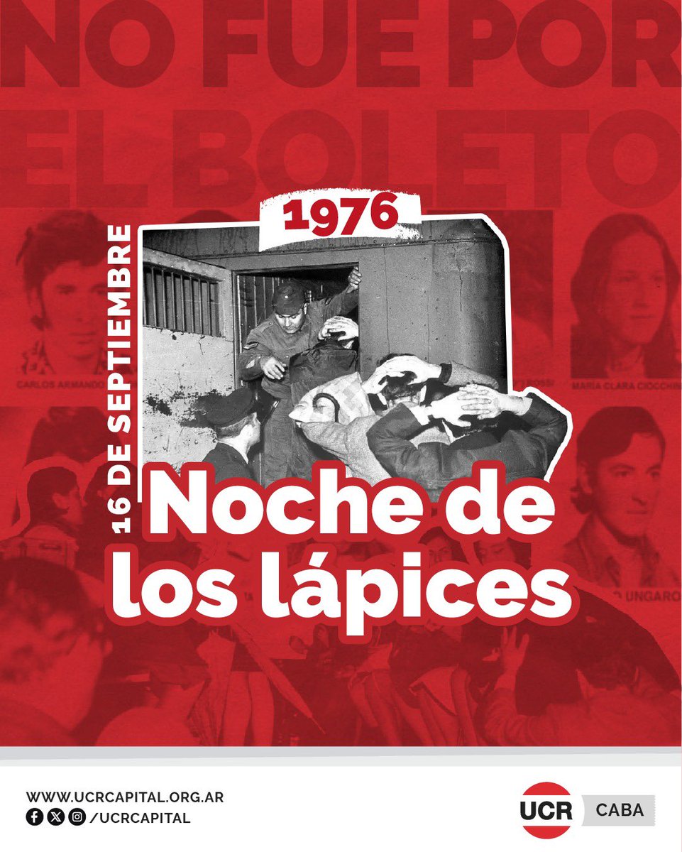 Hoy recordamos la Noche de los Lápices y a los estudiantes secuestrados por reclamar el boleto estudiantil en 1976. Su lucha por derechos básicos nos recuerda la importancia de seguir defendiendo la educación y la justicia. Nunca más.