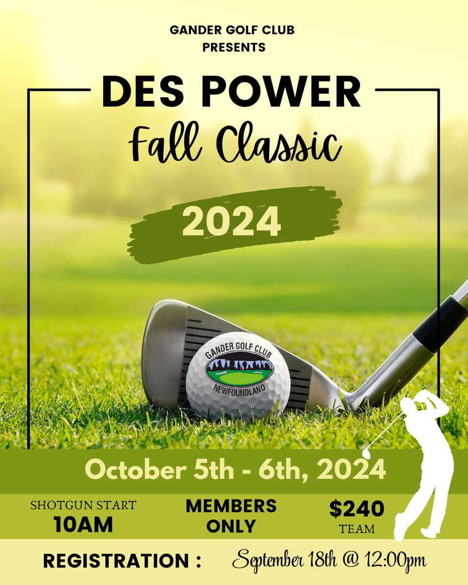 It's time for the Des Power Classic again! Registration will open THIS Wednesday, September 18th @ noon, in person, at the Pro Shop.

Please note:
- registration fees are to be paid in CASH only
- this year's event will be for members only
- each person can only sign up one team