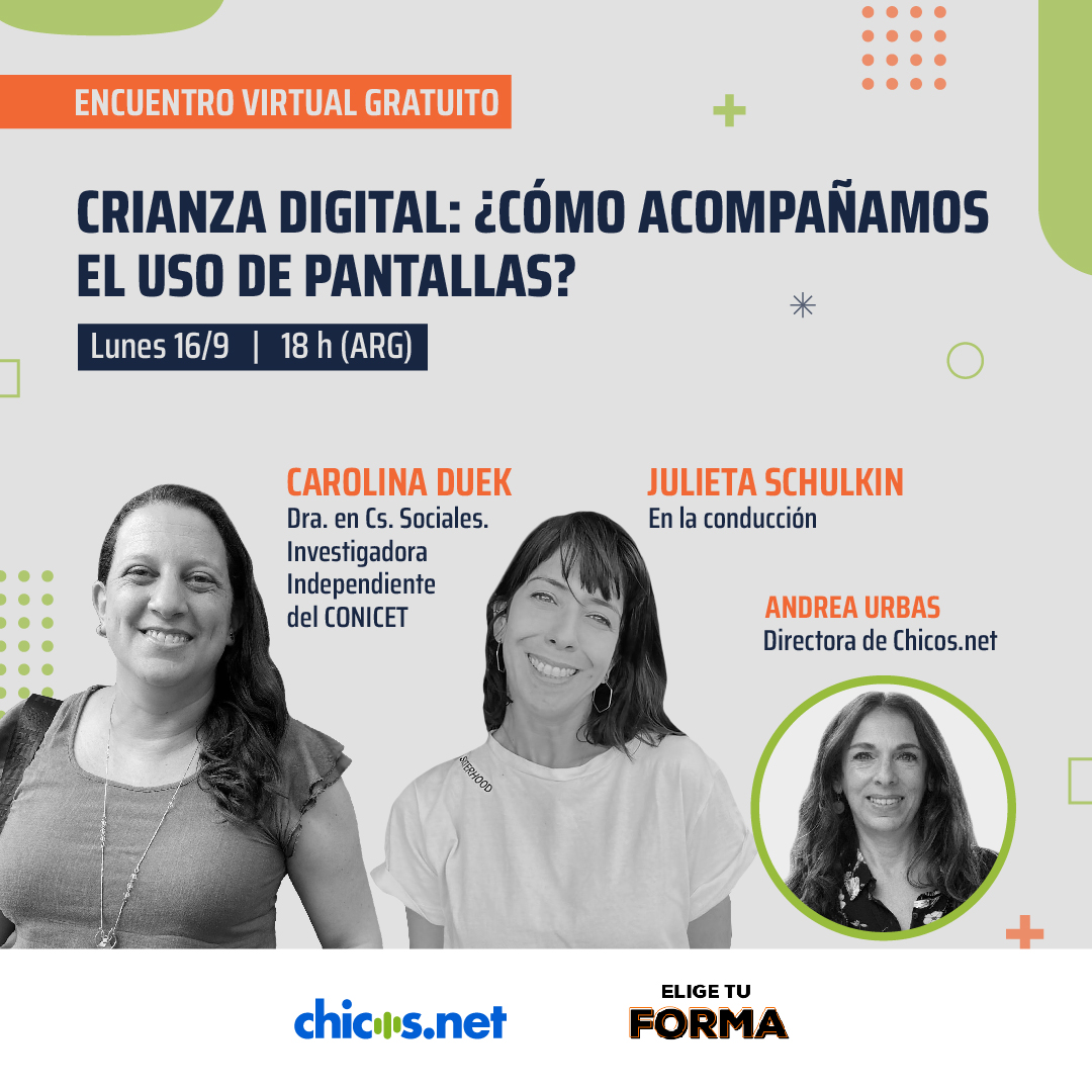 📢¡HOY! 📢¿Te preocupa el uso de pantallas en la niñez y adolescencia? Sumate a este webinar donde conversaremos sobre cómo poner límites al uso del celular y promover las oportunidades que brindan las tecnologías.
Más info e inscripciones: chicos.net/webinars-elige…