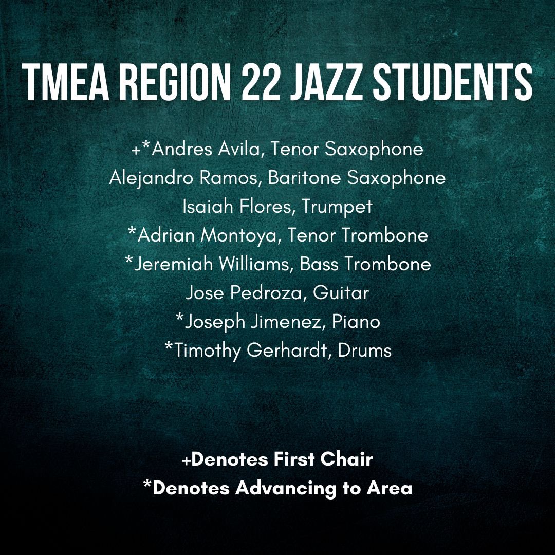 Congratulations to our Spartans that auditioned and those who made one of the TMEA All-Region 2024 Jazz Bands. Way to represent Sparta! #RISE <a href="/PHills_HS/">Pebble Hills High School</a> <a href="/SISD_FineArts/">SISD Fine Arts</a>