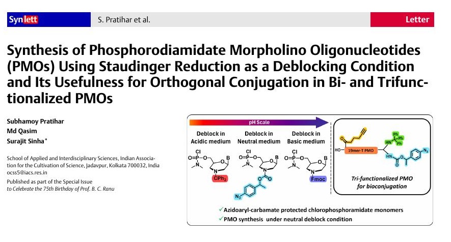 The Morpholino Group (@morpholinolab) on Twitter photo Publication alert !! Our latest work on synthesizing PMO by using Staudinger Reduction as a Deblocking Condition is now online in <a href="/synlett_journal/">SYNLETT Journal</a> ✌️ Check it out here:doi.org/10.1055/a-2384…. Congratulate <a href="/iM_SubhaMoy/">Subham⌬y 🥼</a> and <a href="/Qasim_iacs/">Md Qasim</a> for their innovative work! <a href="/thiemechemistry/">Chemistry at Thieme</a> Publication alert !! Our latest work on synthesizing PMO by using Staudinger Reduction as a Deblocking Condition is now online in <a href="/synlett_journal/">SYNLETT Journal</a> ✌️ Check it out here:doi.org/10.1055/a-2384…. Congratulate <a href="/iM_SubhaMoy/">Subham⌬y 🥼</a> and <a href="/Qasim_iacs/">Md Qasim</a> for their innovative work! <a href="/thiemechemistry/">Chemistry at Thieme</a>